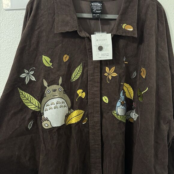 Studio Ghibli My Neighbor‎ Totoro Forest Embroidered Overshirt 5X Brown Anime - Picture 5 of 6